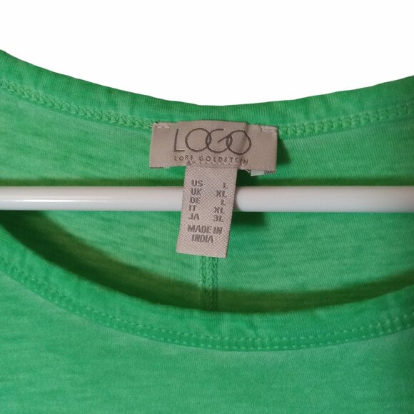 Lori Goldstein LOGO Womens Green Short Sleeve Top L Pockets Distressed Elbow - Picture 6 of 15